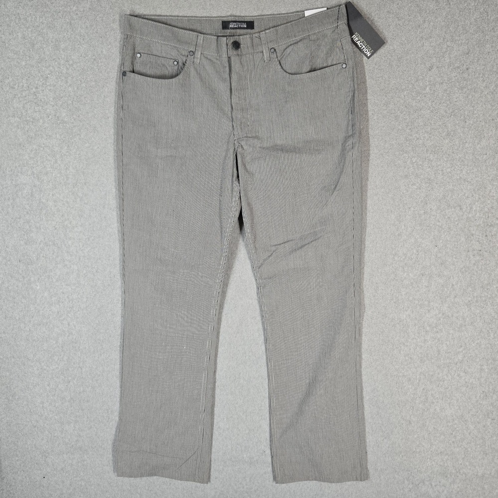 Kenneth Cole Reaction Men Pants 34x30 Black Striped Chino Twill Straight NWT